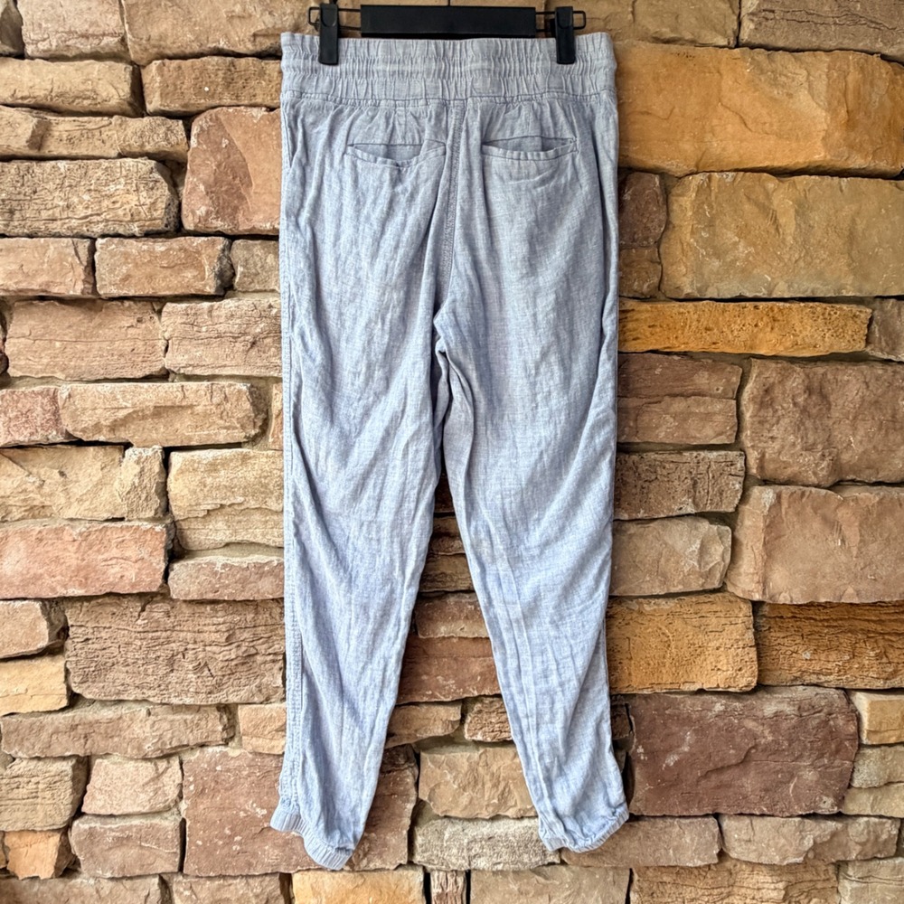 Athleta Women 2 Cabo Linen Jogger Blue Smocked Waist Zipper Pockets Athleisure - Picture 3 of 12